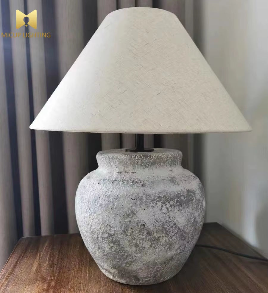 Handmade Vintage Style Ceramic Table Lamp Classic Home Decor with Rustic Porcelain Antiqued Material Battery Powered