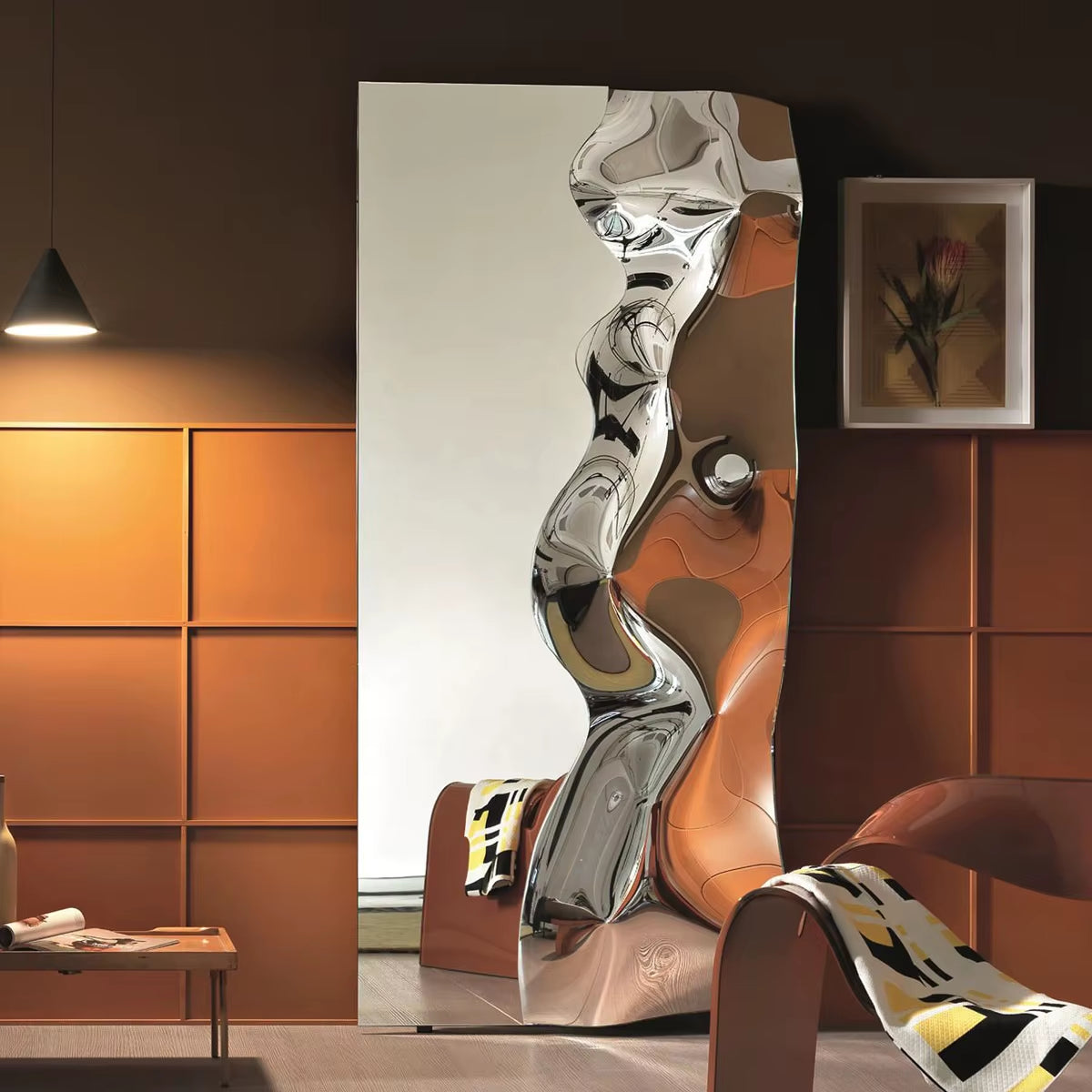 Wave Mirror Decorative Wall Mirror Sparkle Handmade Beveled Decor Mirror Stunning Silver Finished Modern Metal Wall Art