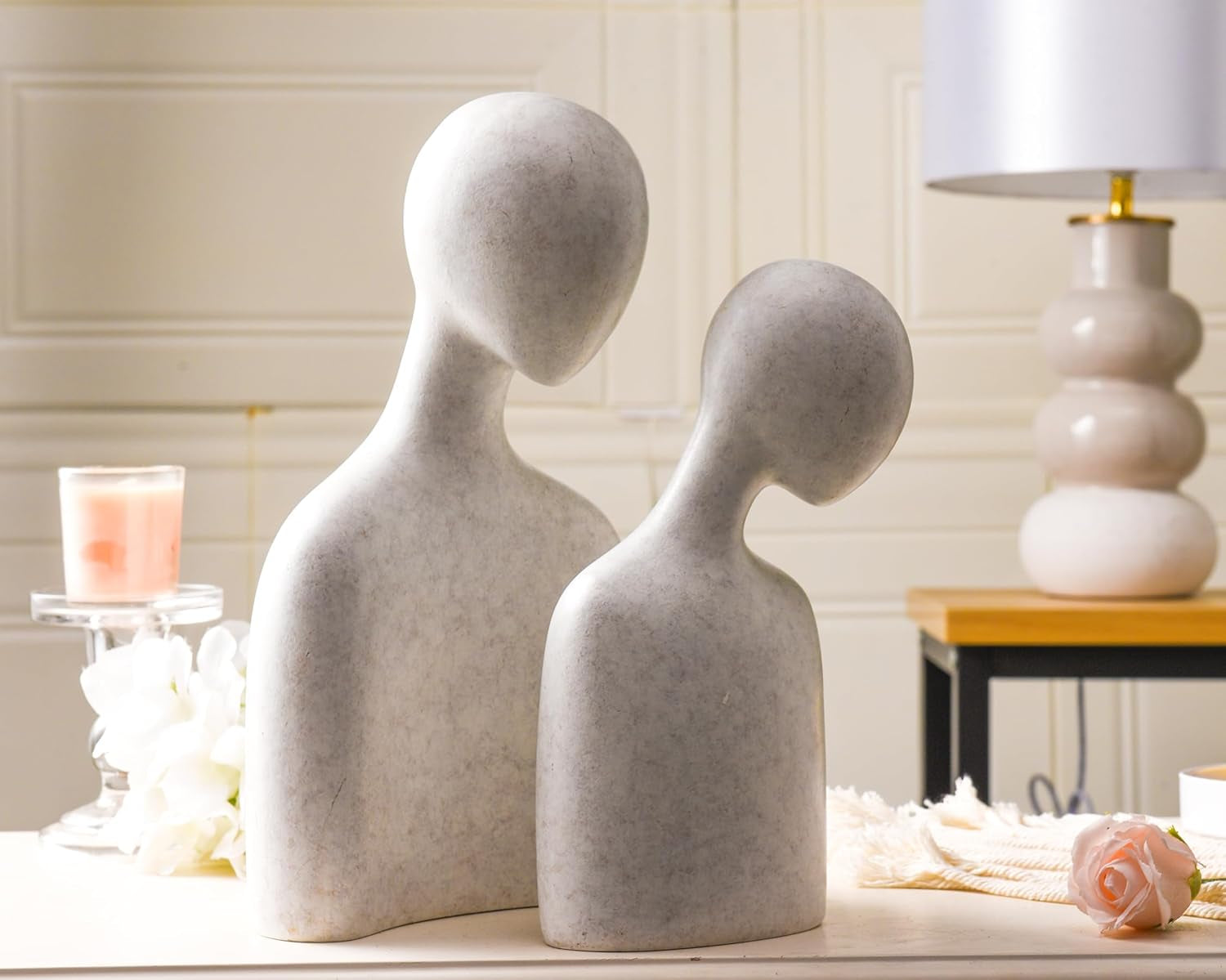 Abstract Couple Sculptures for Home Decor, Romantic Lover Statue for Shelf Decor Office Decor Table Decorations for Living Room Bedroom, Gifts for Anniversary Valentine Birthday (White-Large)